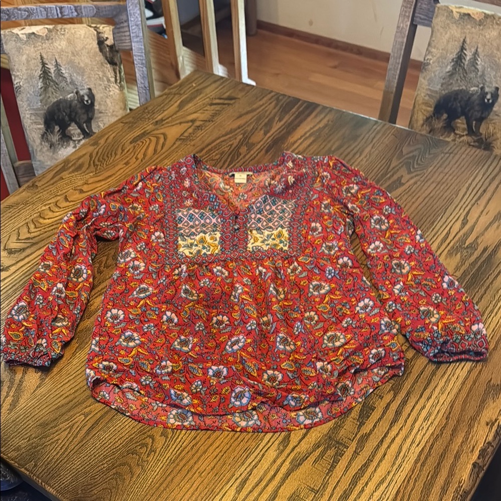 Lucky Brand Red Relaxed Peasant Blouse